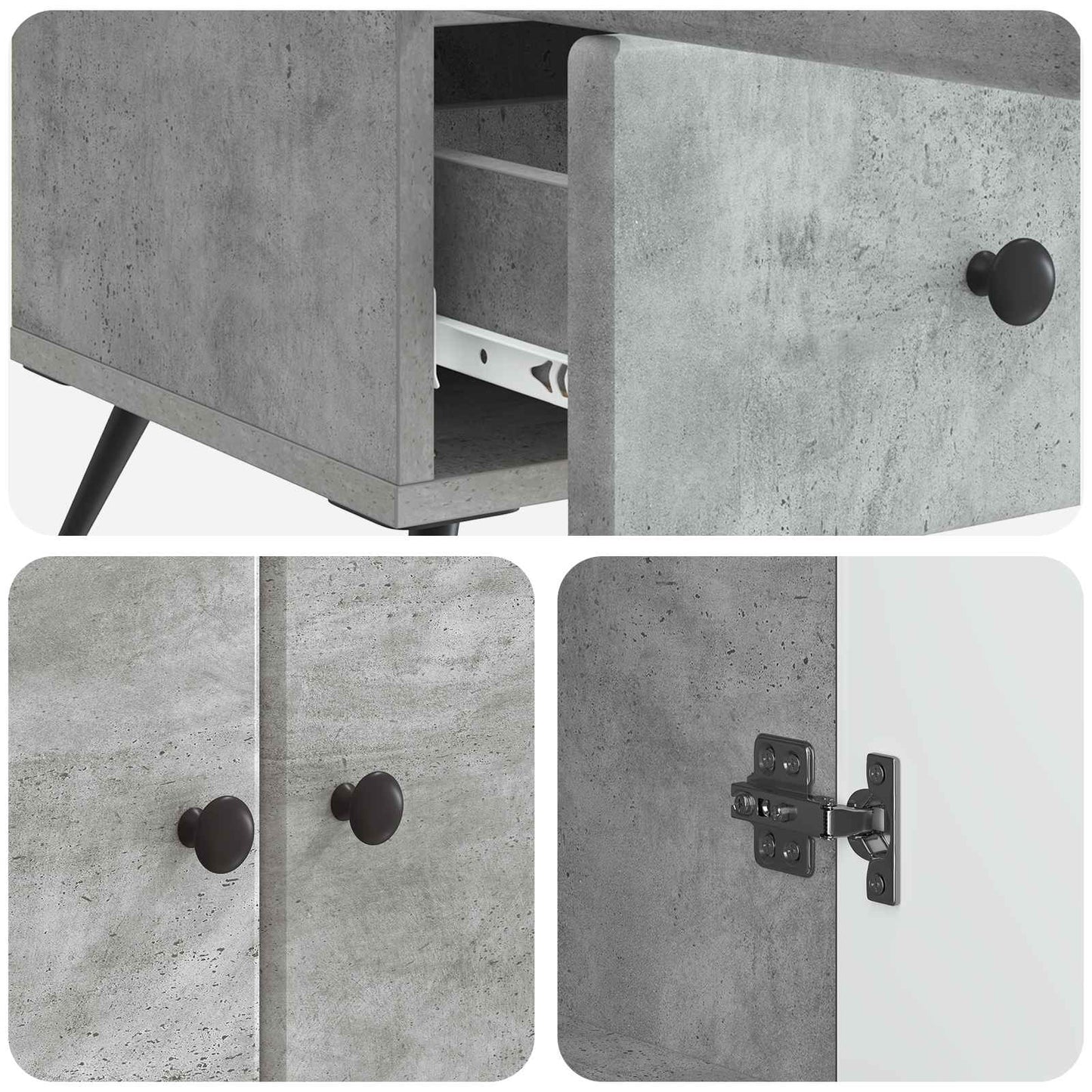 Dressoir met lade Betongrijs 66 x 34,5 x 95 cm Bewerkt hout