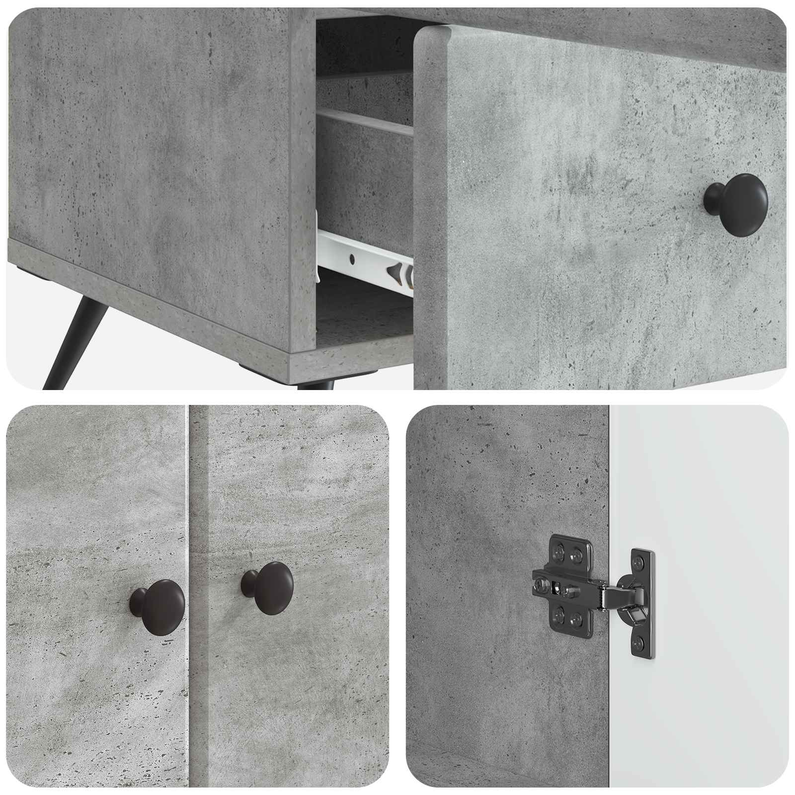 Dressoir met lade Betongrijs 66 x 34,5 x 95 cm Bewerkt hout