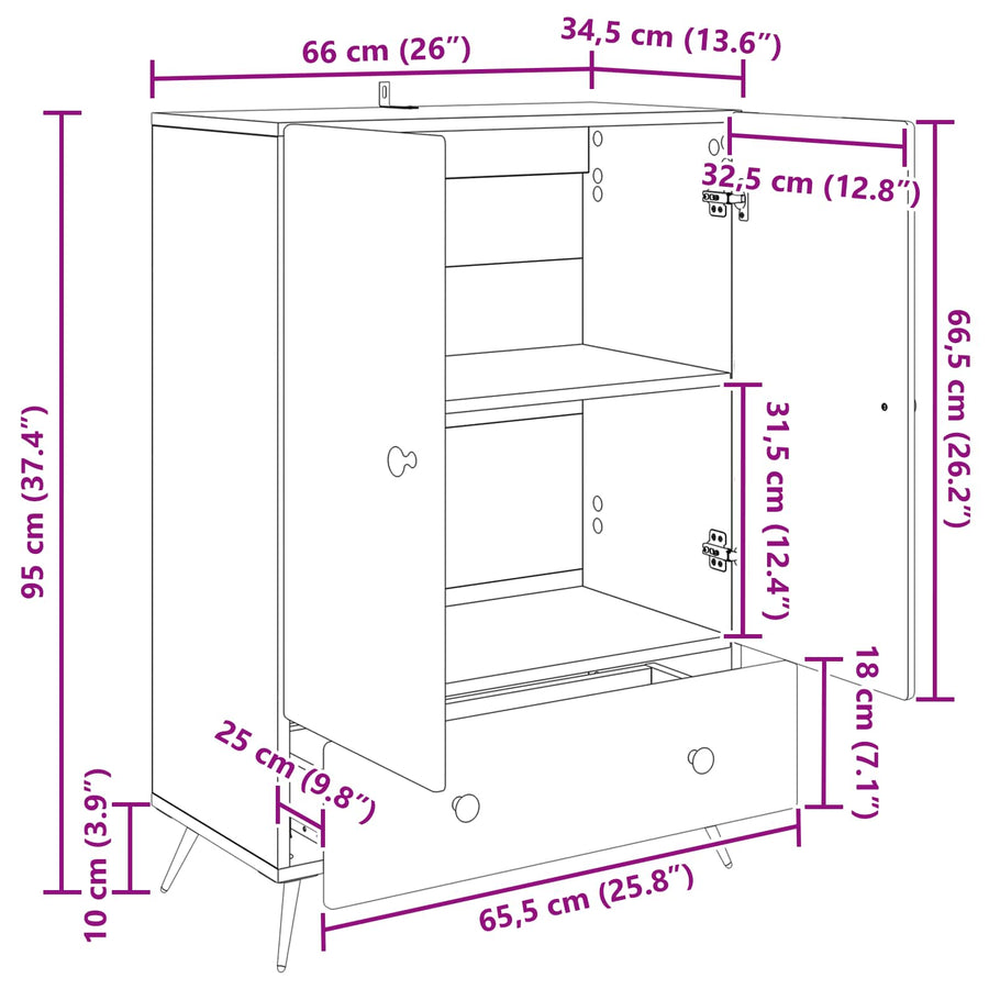 Dressoir Artisanaal eiken 66 x 34,5 x 95 cm Bewerkt hout