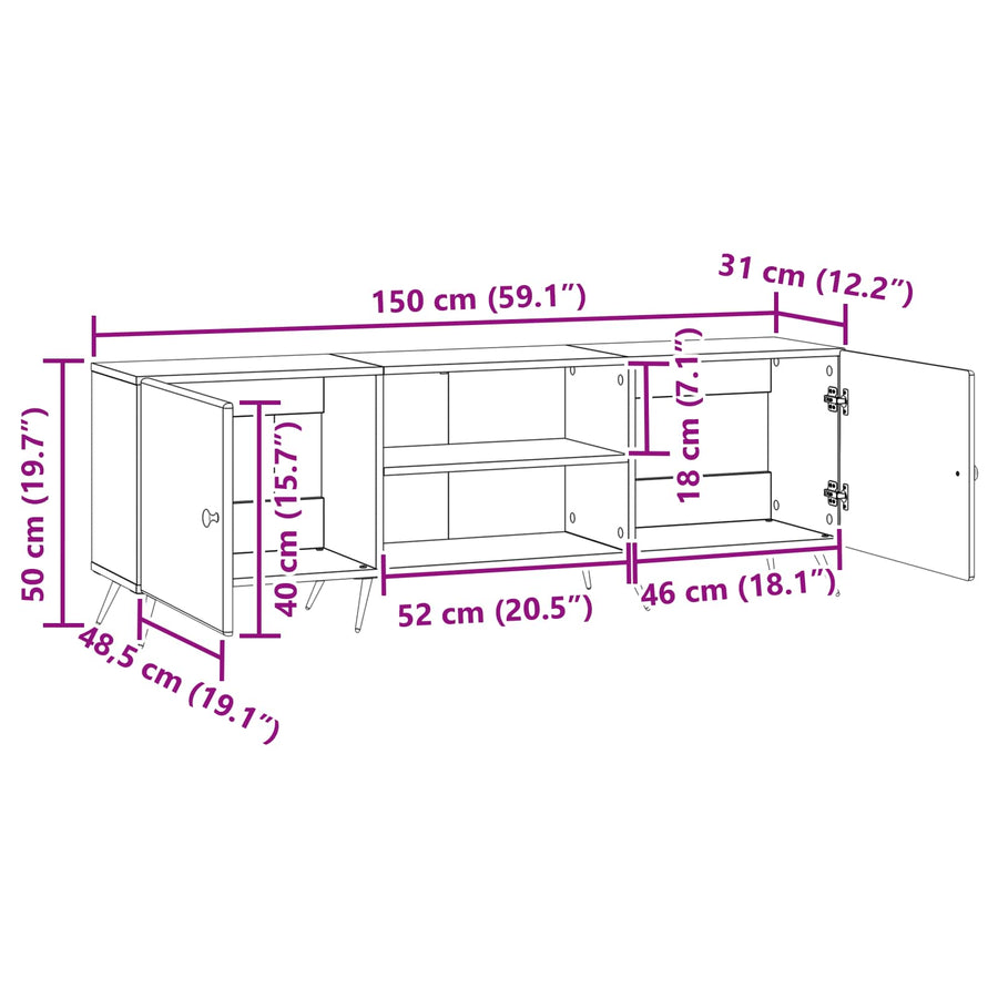 TV-kast Artisanaal eiken 150 x 31 x 50 cm Bewerkt hout
