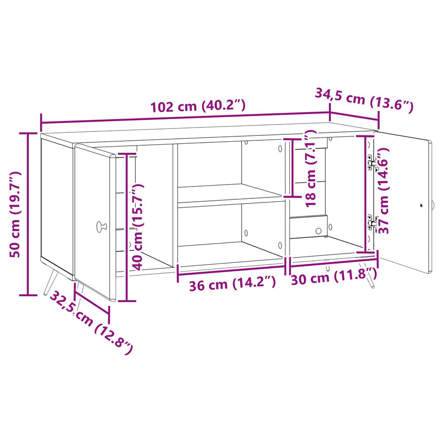 TV-kast Wit 102 x 34,5 x 50 cm Bewerkt hout