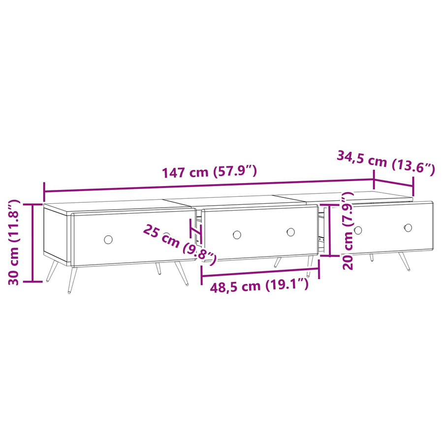 TV-kast met lade Wit 147 x 34,5 x 30 cm Bewerkt hout