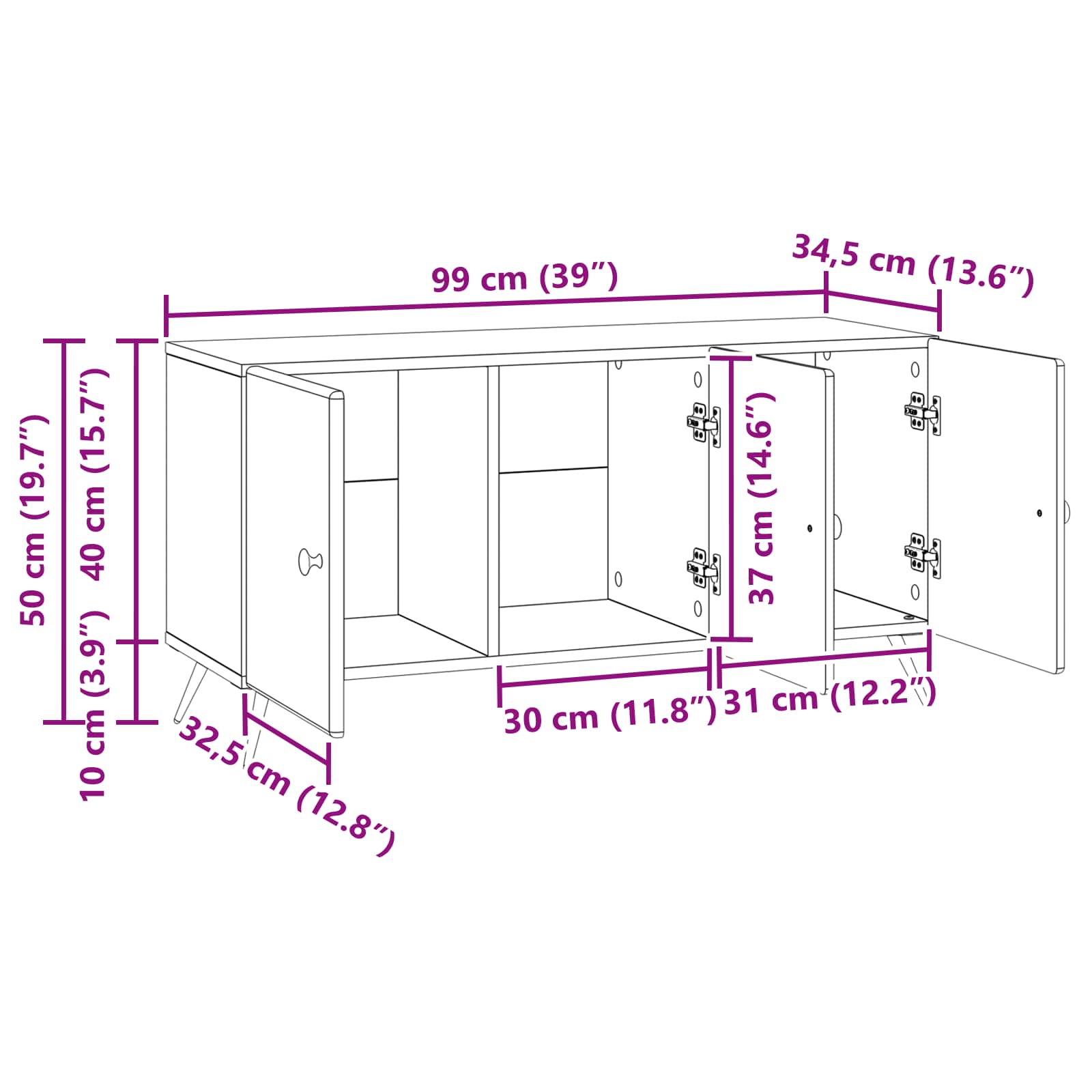 TV-kast Oud hout 99 x 34,5 x 50 cm Bewerkt hout