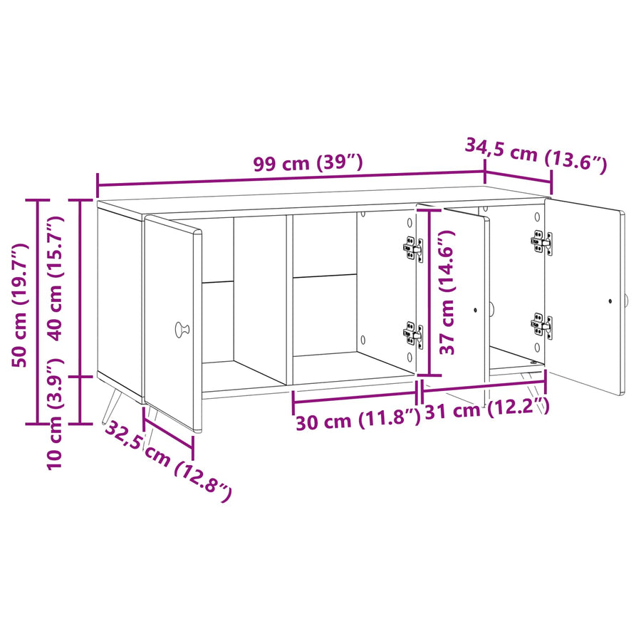 TV-kast Artisanaal eiken 99 x 34,5 x 50 cm Bewerkt hout