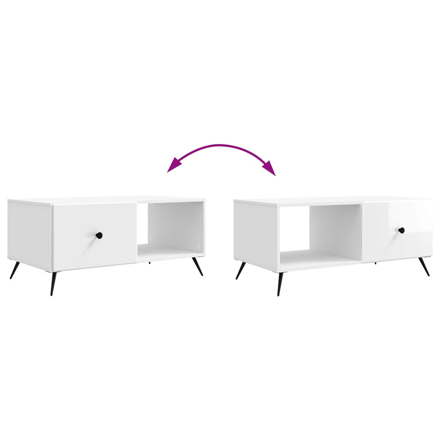 Salontafel Hoogglans Wit 90 x 50 x 40 cm Bewerkt hout