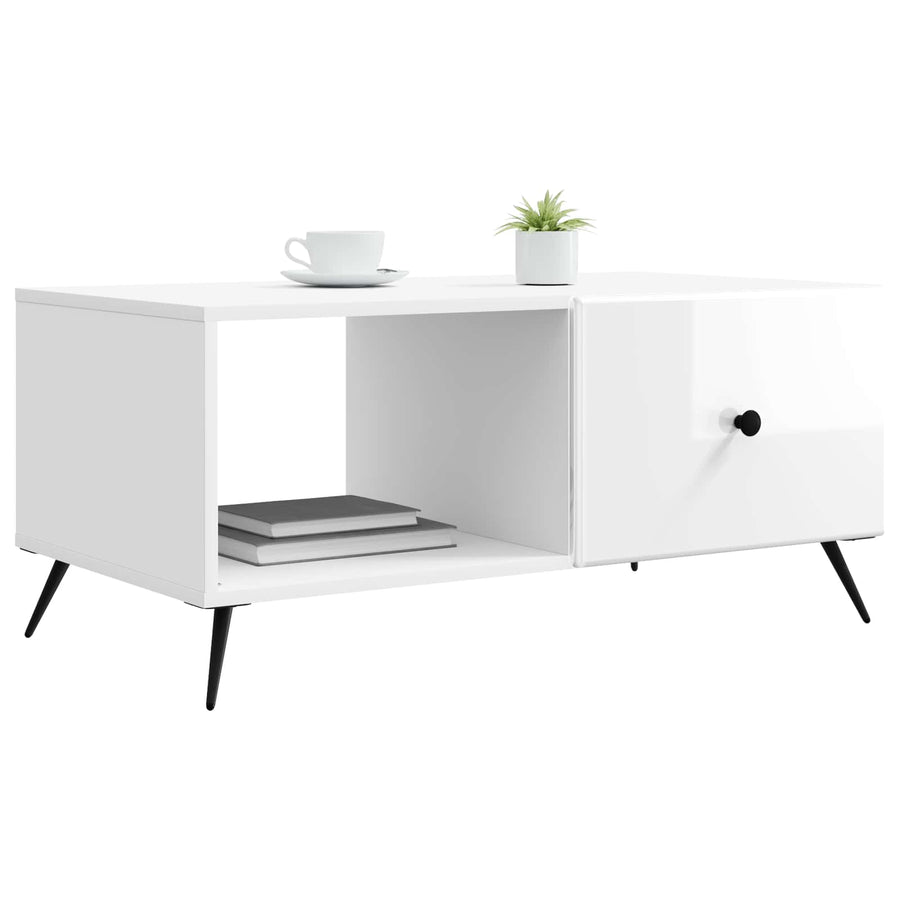 Salontafel Hoogglans Wit 90 x 50 x 40 cm Bewerkt hout