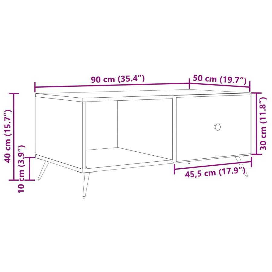 Salontafel Gerookt eiken 90 x 50 x 40 cm Bewerkt hout