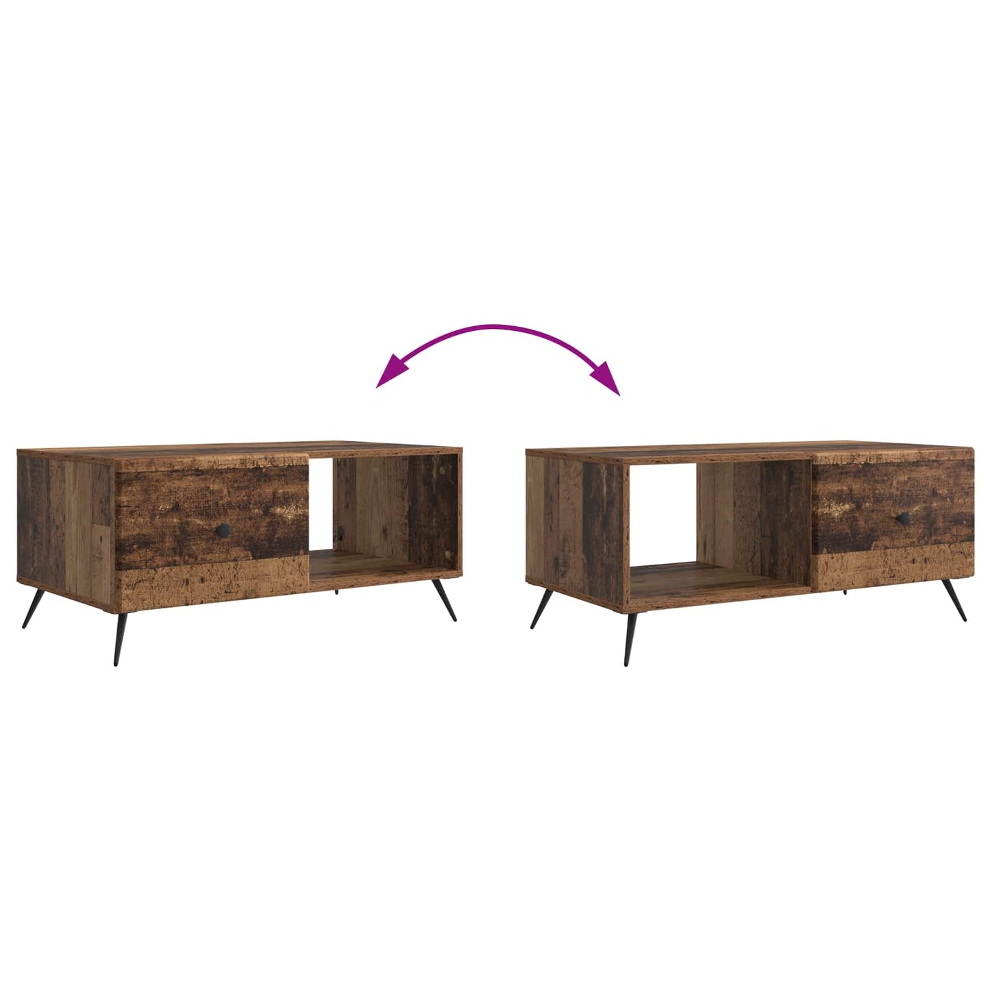 Salontafel Oud hout 90 x 50 x 40 cm Bewerkt hout