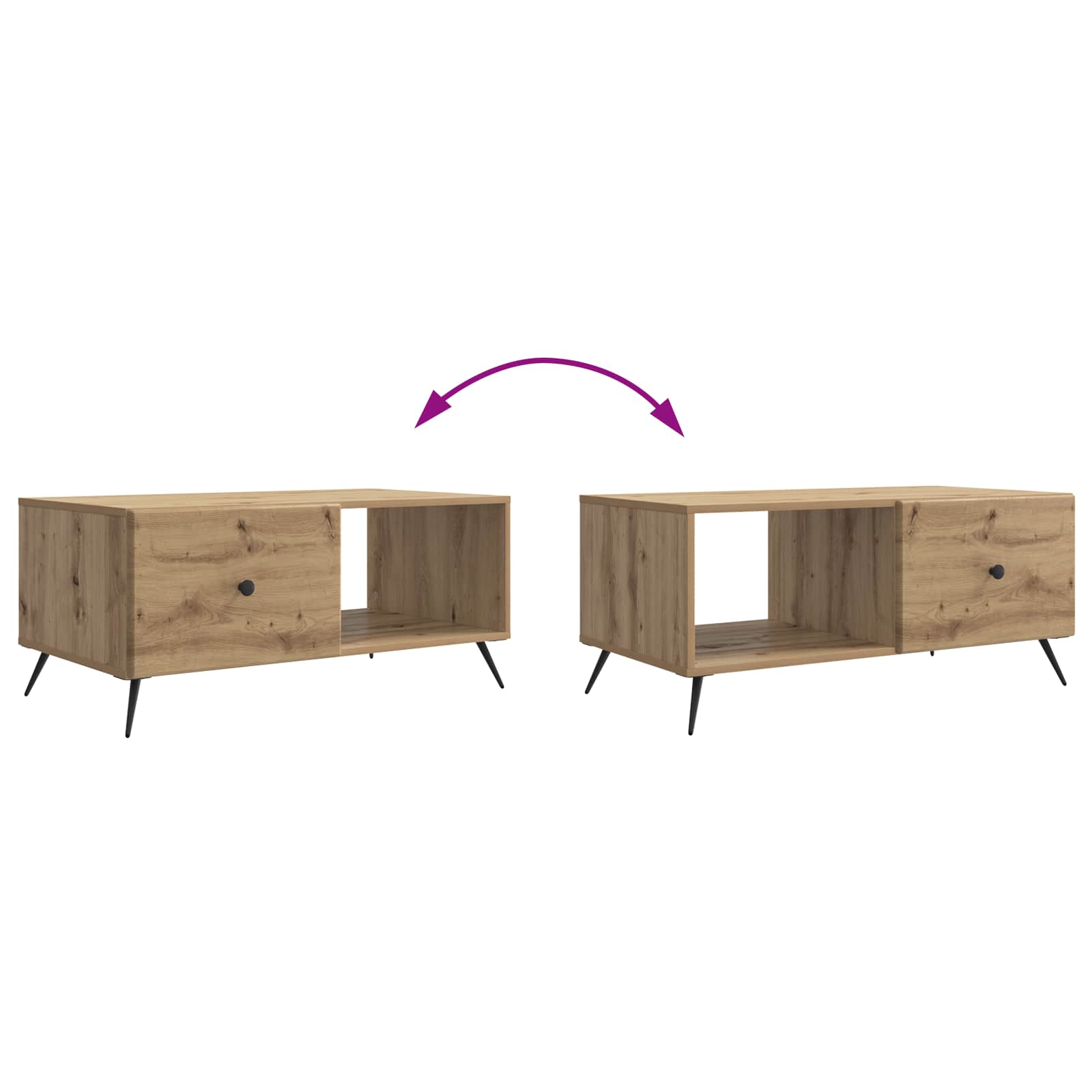 Salontafel Artisanaal eiken 90 x 50 x 40 cm Bewerkt hout