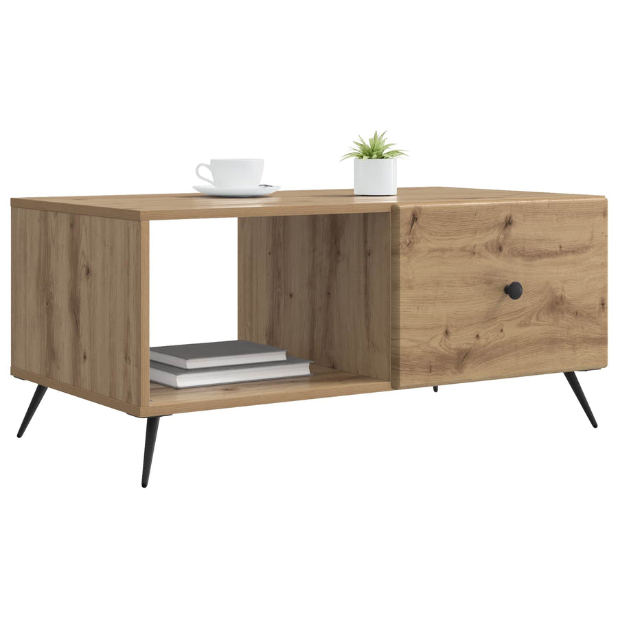 Salontafel Artisanaal eiken 90 x 50 x 40 cm Bewerkt hout