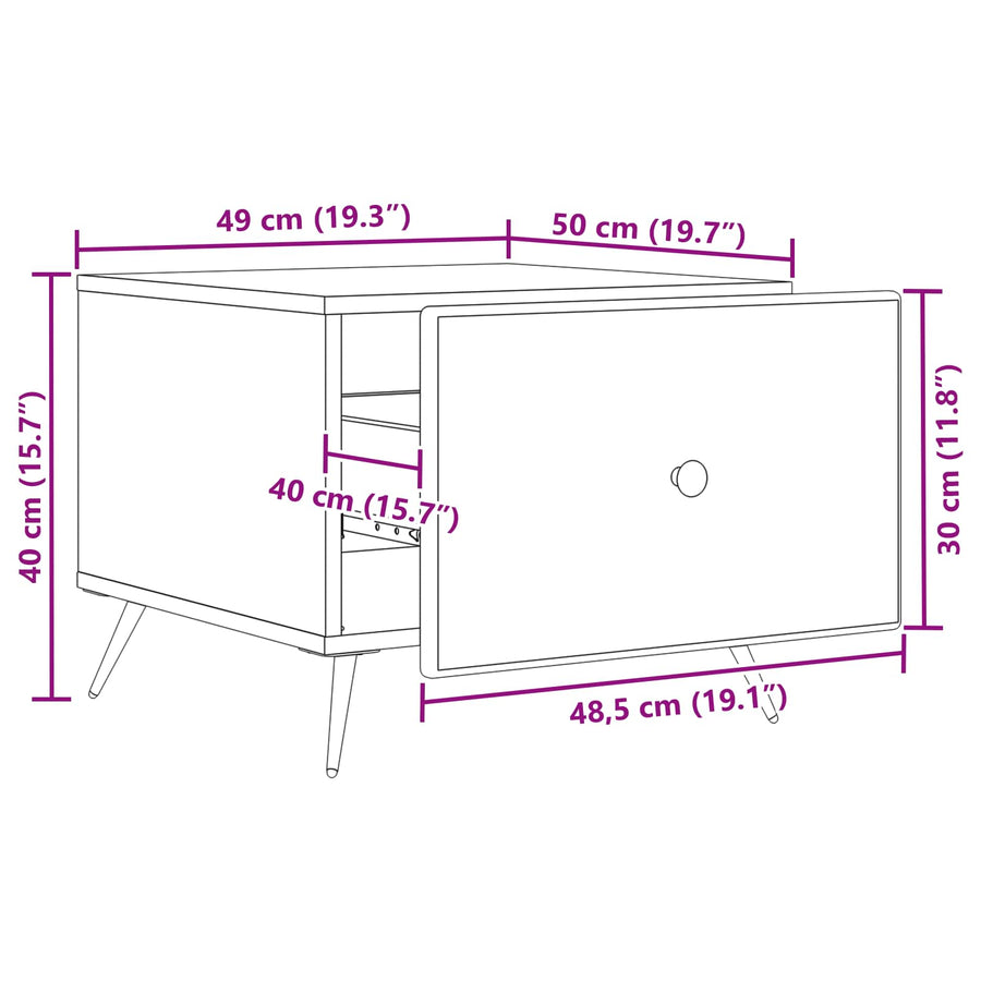 Salontafel met lade Zwart 49 x 50 x 40 cm Bewerkt hout