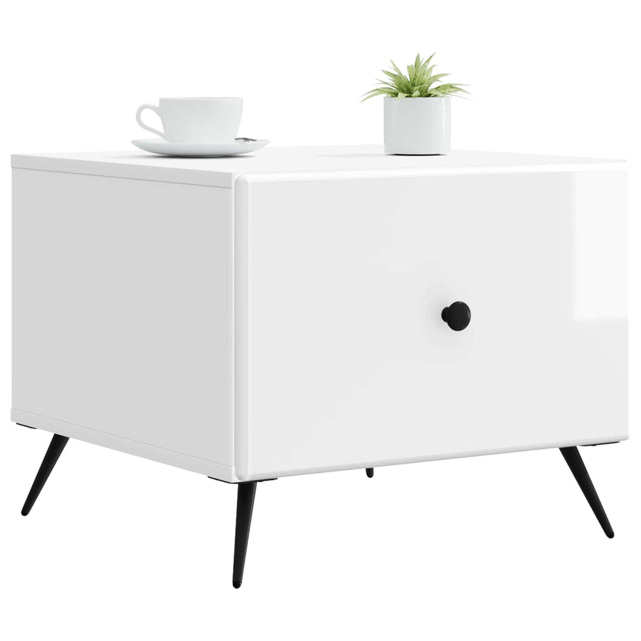 Salontafel met lade Hoogglans Wit 49 x 50 x 40 cm Bewerkt hout