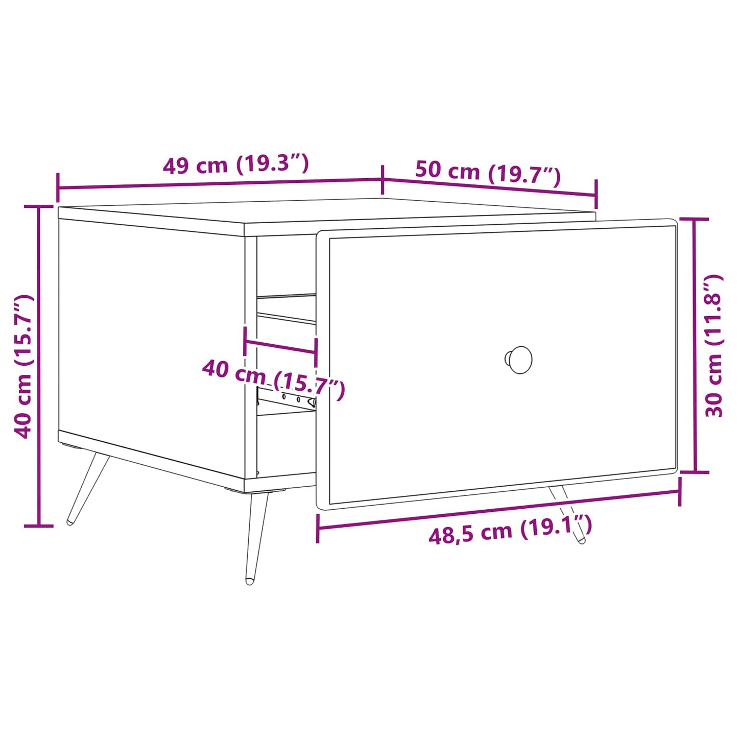 Salontafel met lade Gerookt eiken 49 x 50 x 40 cm Bewerkt hout
