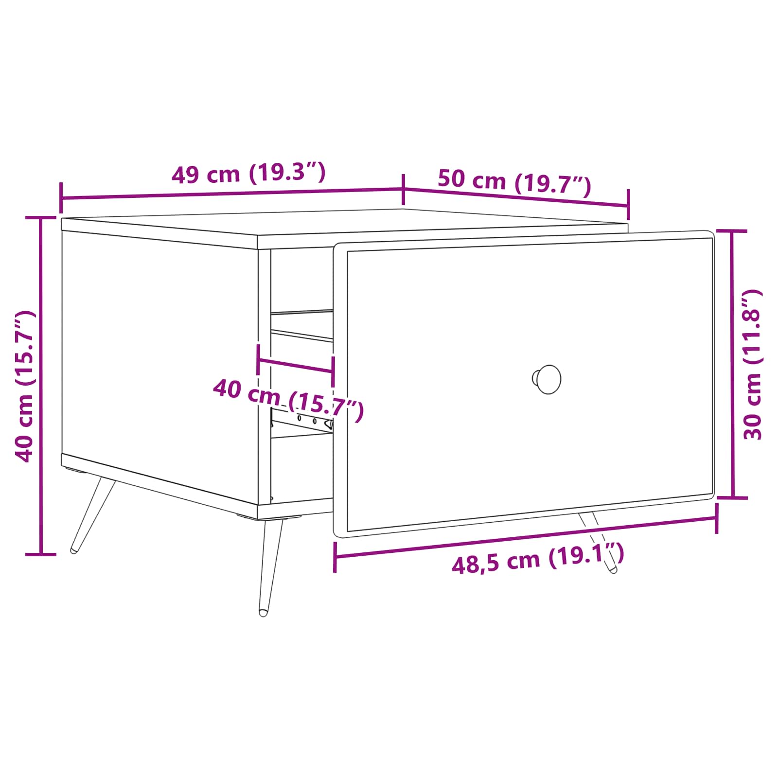 Salontafel met lade Gerookt eiken 49 x 50 x 40 cm Bewerkt hout