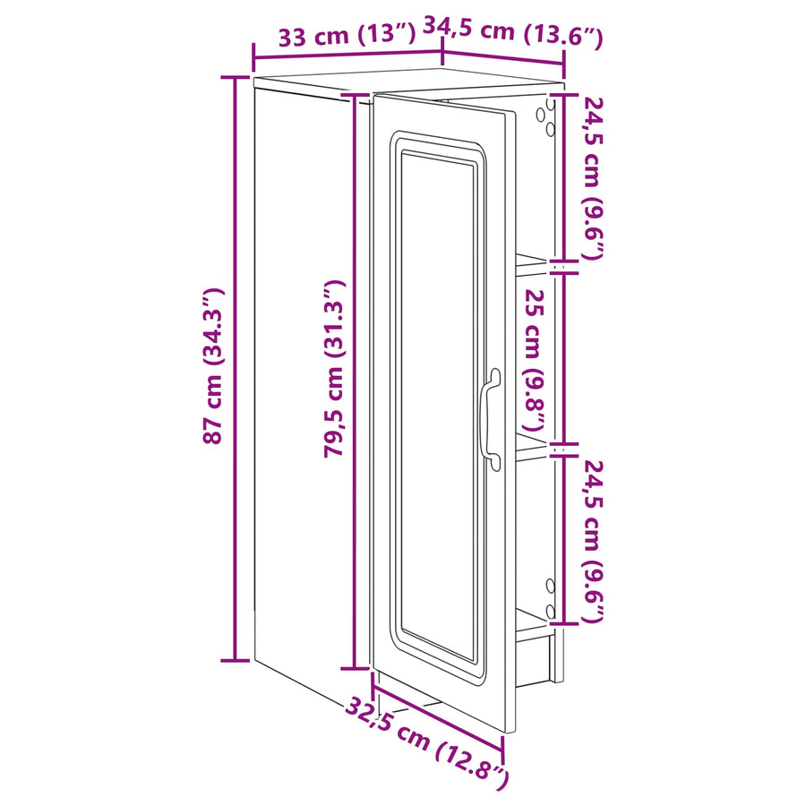 Dressoir Hoogglans Wit 33 x 34,5 x 87 cm Bewerkt hout
