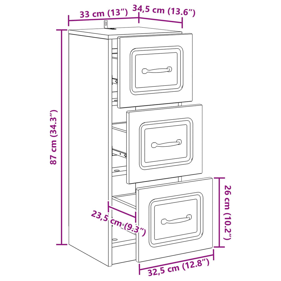 Ladenkast Hoogglans Wit 33 x 34,5 x 87 cm Bewerkt hout