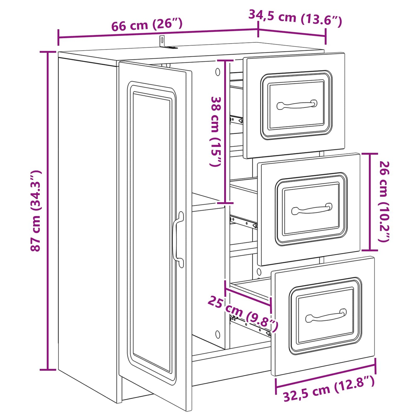 Dressoir met lade Betongrijs 66 x 34,5 x 87 cm Bewerkt hout