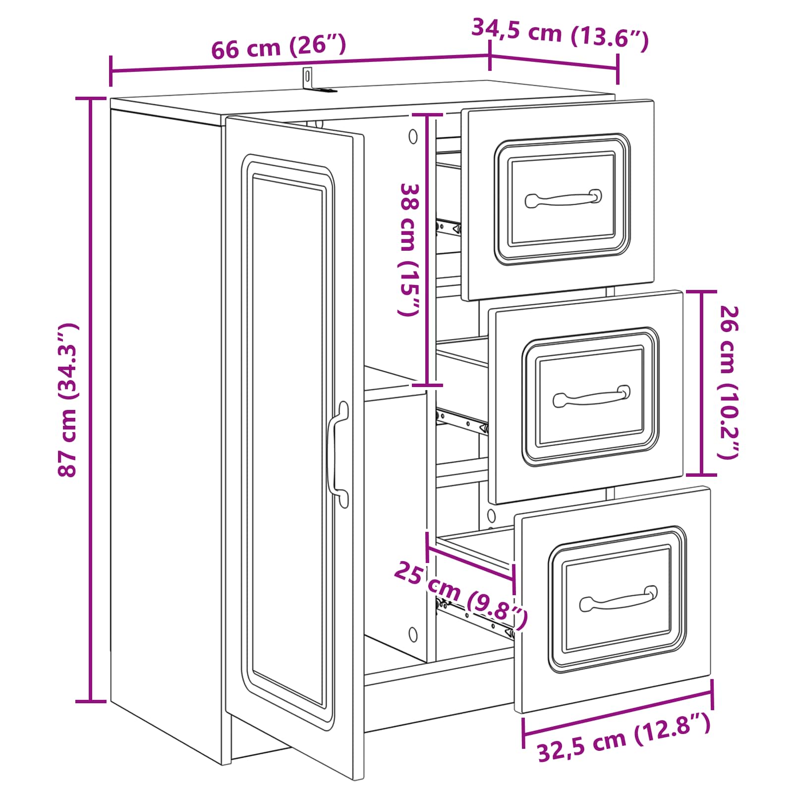 Dressoir met lade Betongrijs 66 x 34,5 x 87 cm Bewerkt hout