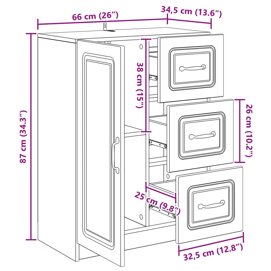 Dressoir met lade Hoogglans Wit 66 x 34,5 x 87 cm Bewerkt hout