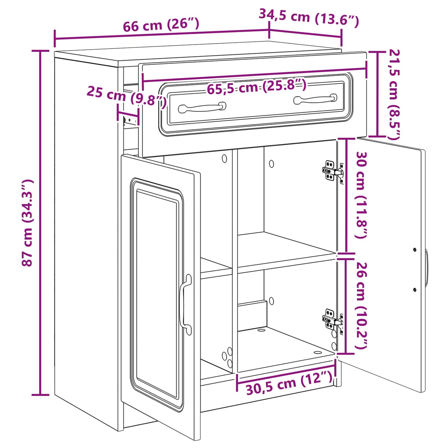 Dressoir met lade Betongrijs 66 x 34,5 x 87 cm Bewerkt hout