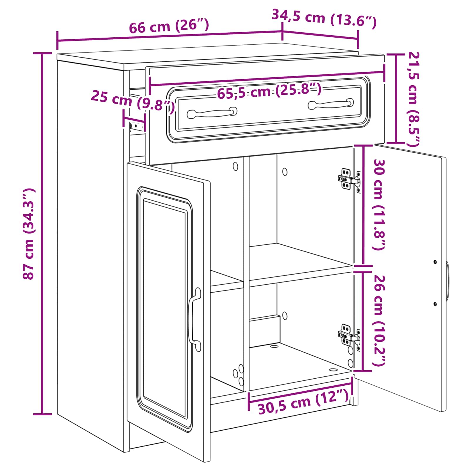 Dressoir Artisanaal eiken 66 x 34,5 x 87 cm Bewerkt hout
