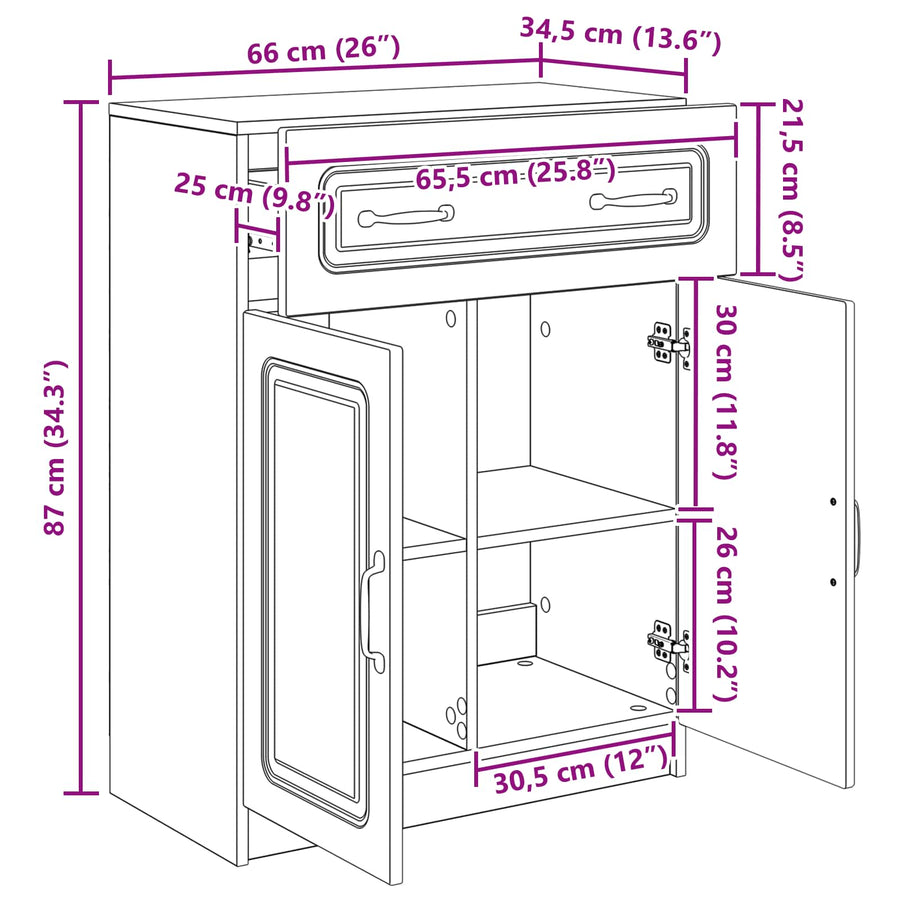 Dressoir Artisanaal eiken 66 x 34,5 x 87 cm Bewerkt hout