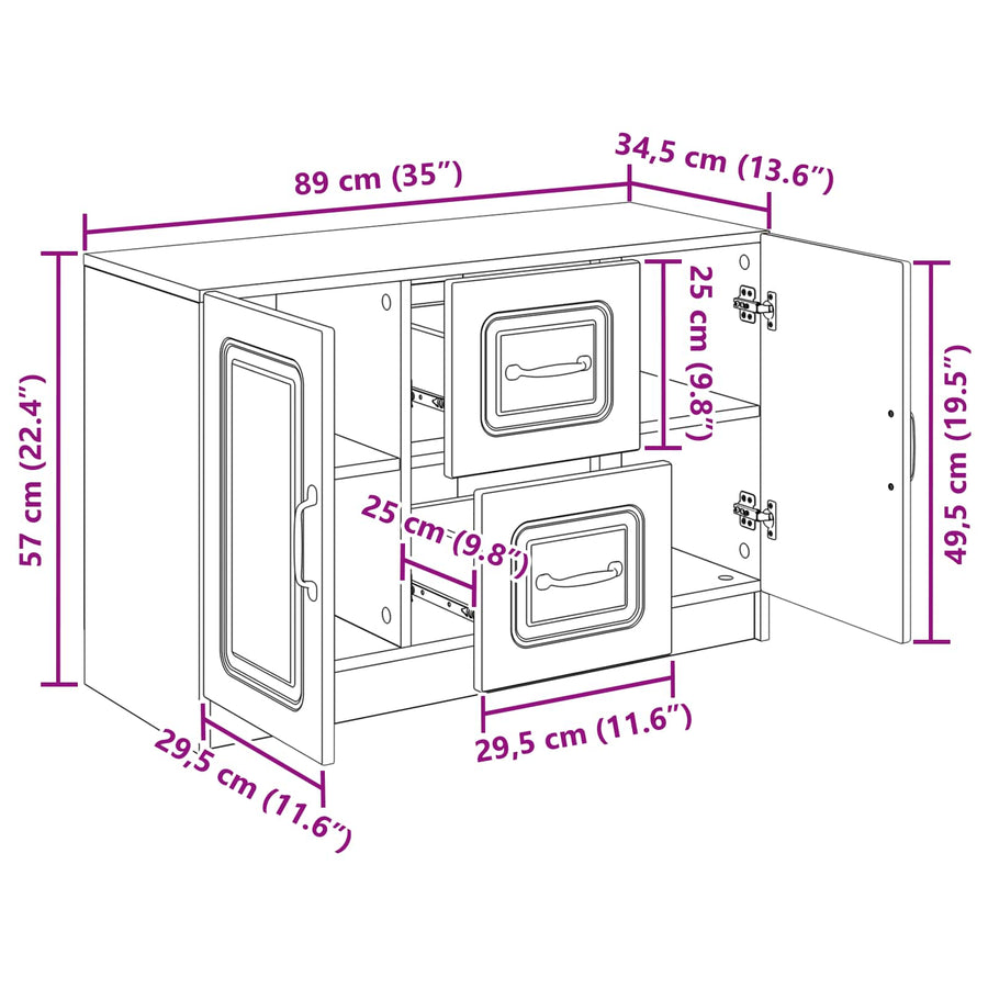 Dressoir met lade Zwart 89 x 34,5 x 57 cm Bewerkt hout