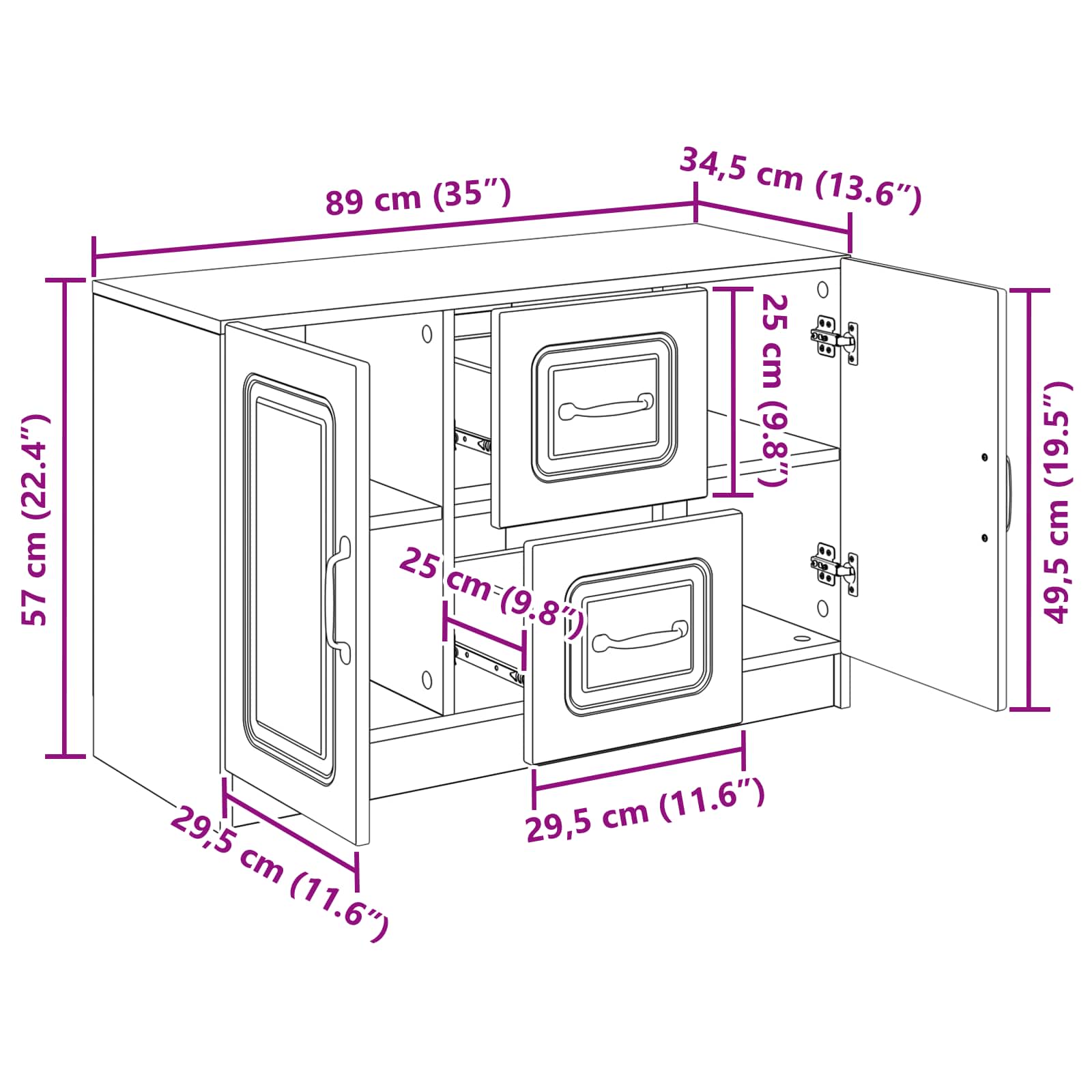 Dressoir Artisanaal eiken 89 x 34,5 x 57 cm Bewerkt hout