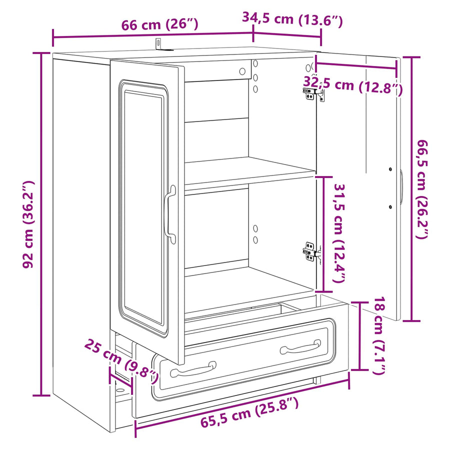 Dressoir met lade Sonoma Eiken 66 x 34,5 x 92 cm Bewerkt hout