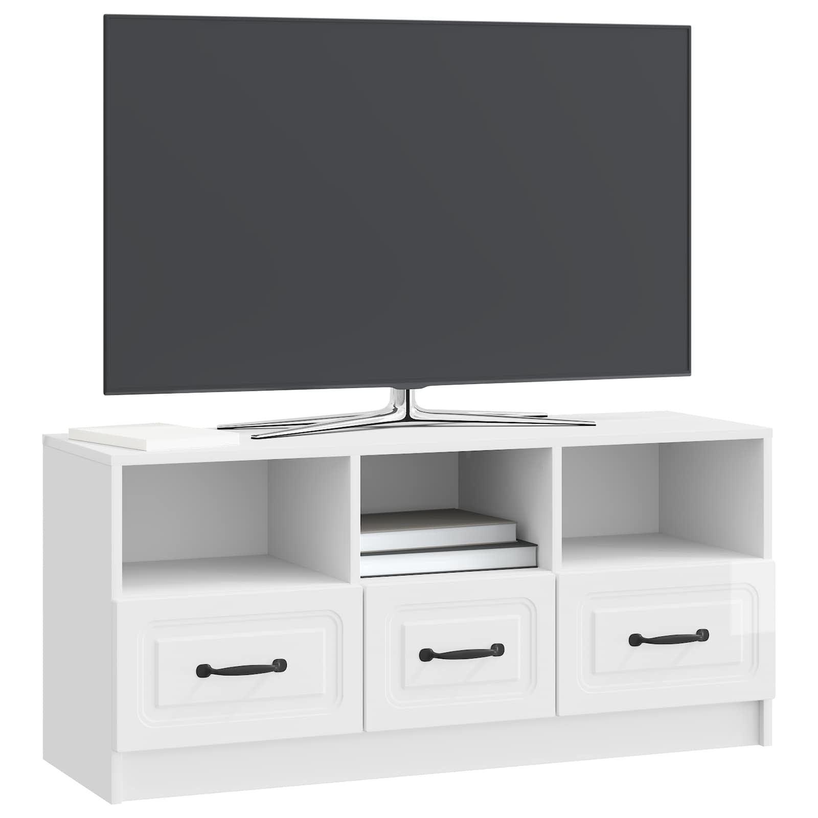 TV-kast met lade Hoogglans Wit 102 x 34,5 x 47 cm Bewerkt hout