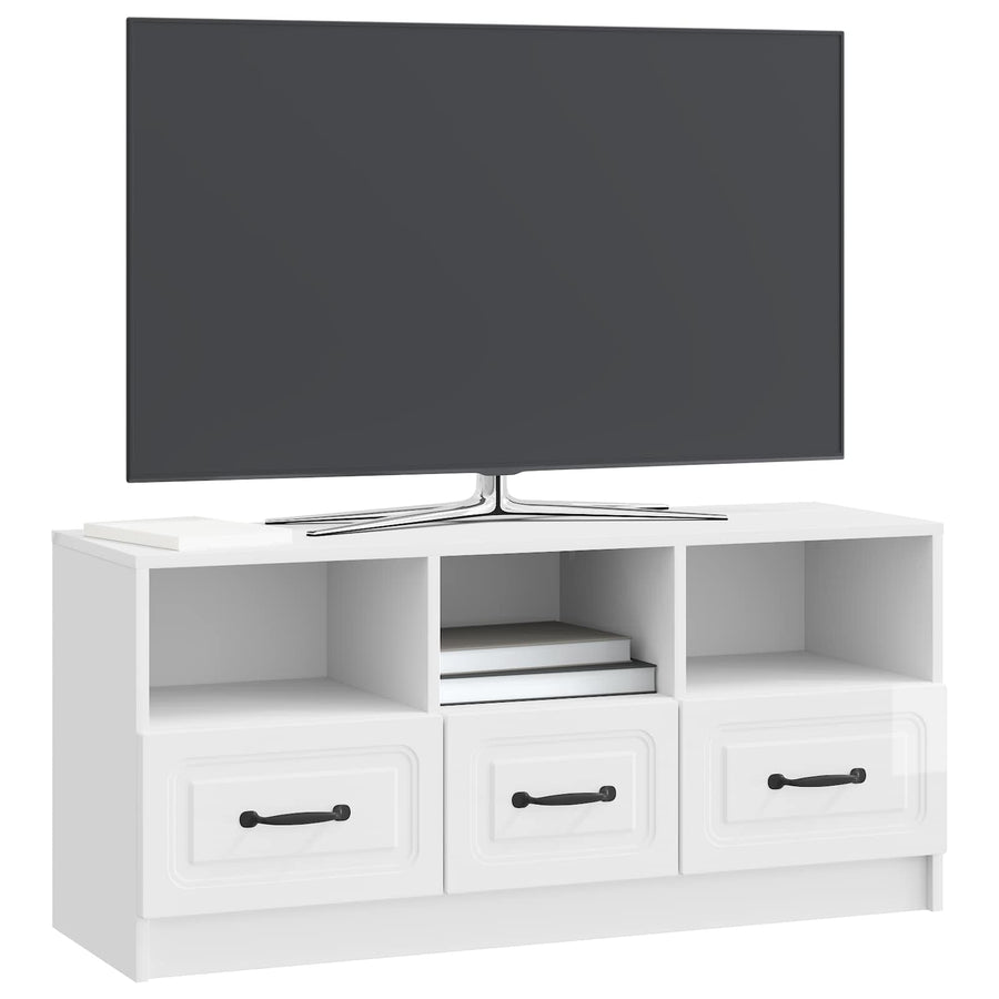 TV-kast met lade Hoogglans Wit 102 x 34,5 x 47 cm Bewerkt hout
