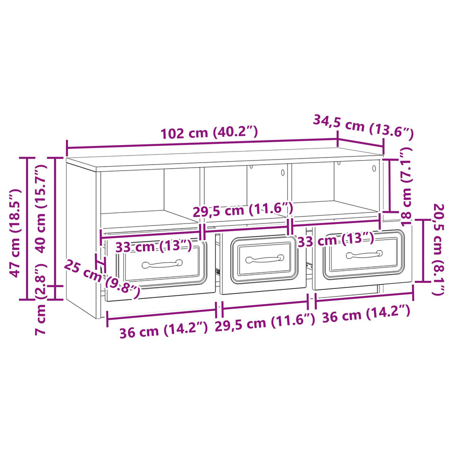TV-kast met lade Gerookt eiken 102 x 34,5 x 47 cm Bewerkt hout