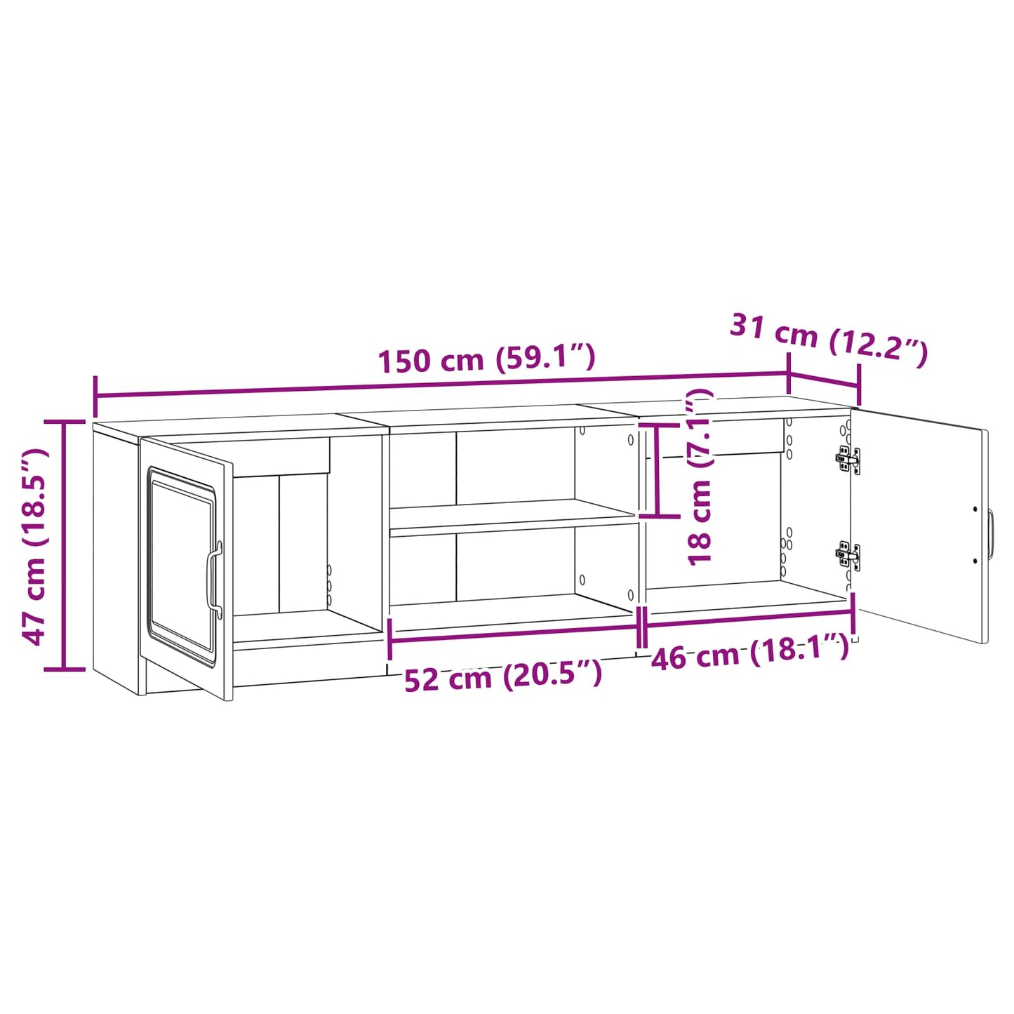 TV-kast Grijs sonoma 150 x 31 x 47 cm Bewerkt hout