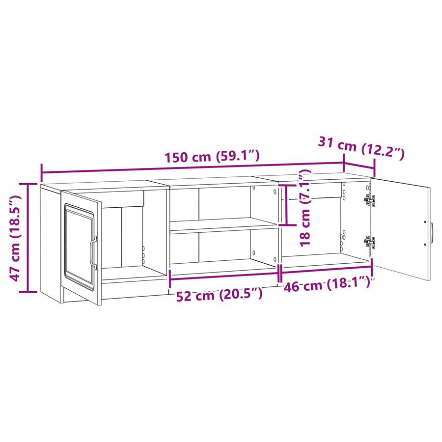 TV-kast Artisanaal eiken 150 x 31 x 47 cm Bewerkt hout