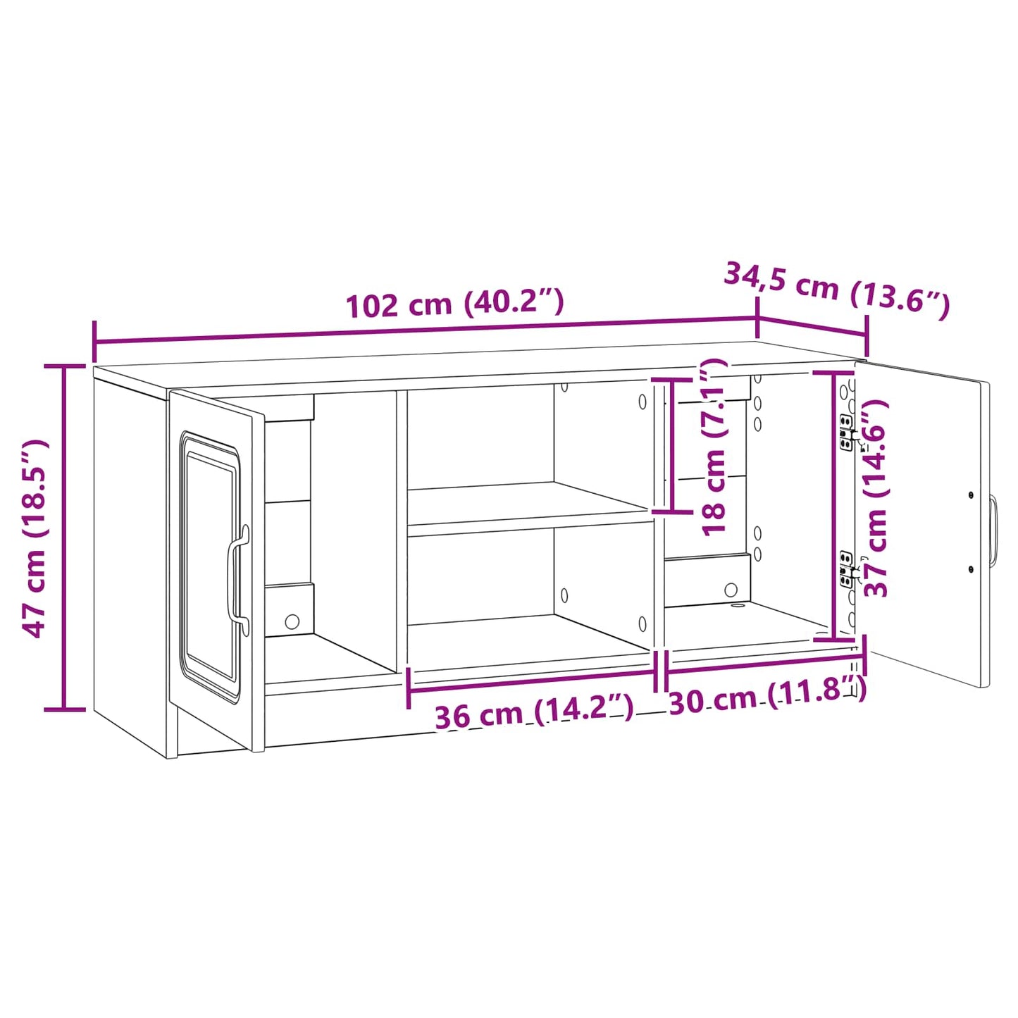 TV-kast Hoogglans Wit 102 x 34,5 x 47 cm Bewerkt hout