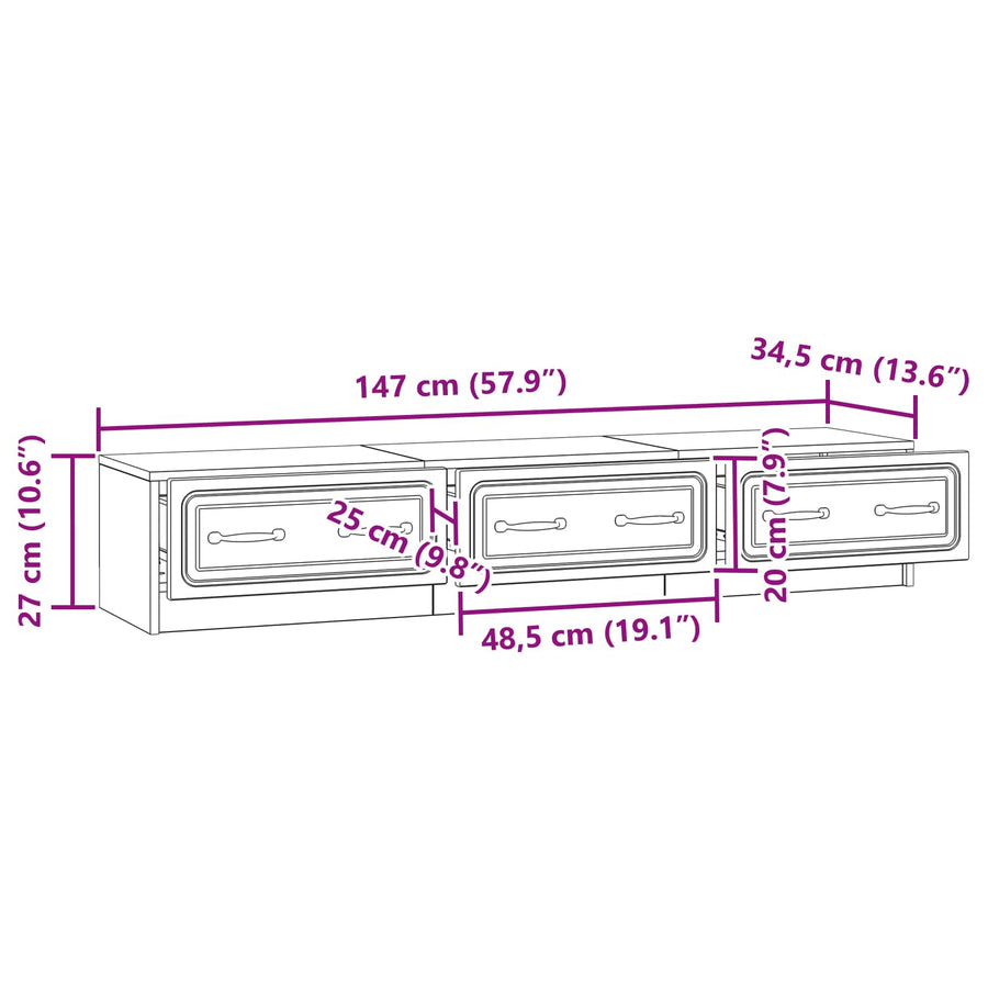TV-kast met lade Gerookt eiken 147 x 34,5 x 27 cm Bewerkt hout