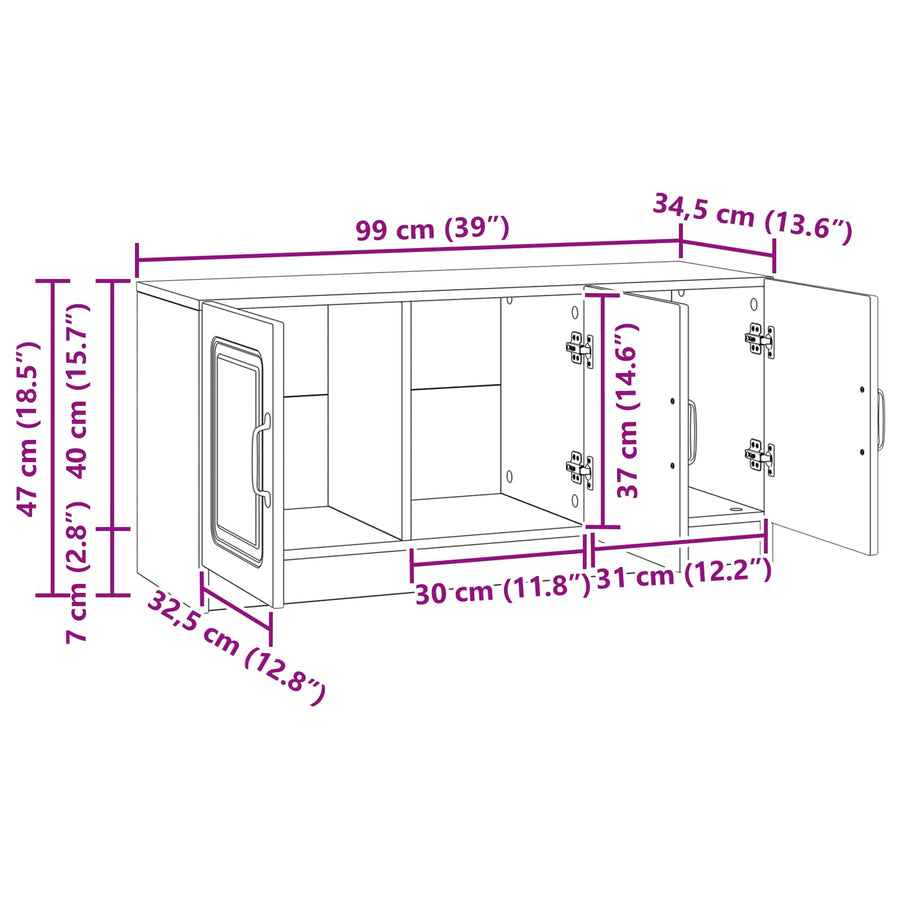 TV-kast Artisanaal eiken 99 x 34,5 x 47 cm Bewerkt hout
