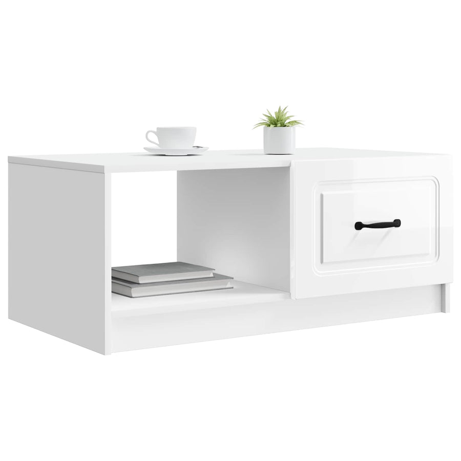 Salontafel Hoogglans Wit 90 x 50 x 37 cm Bewerkt hout