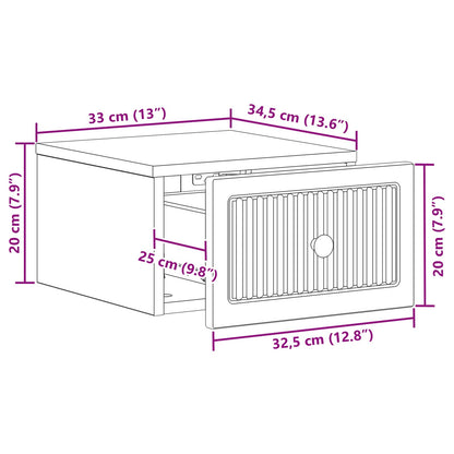Wandbeugel Bedkast Sonoma Eiken 33 x 34,5 x 20 cm Bewerkt hout