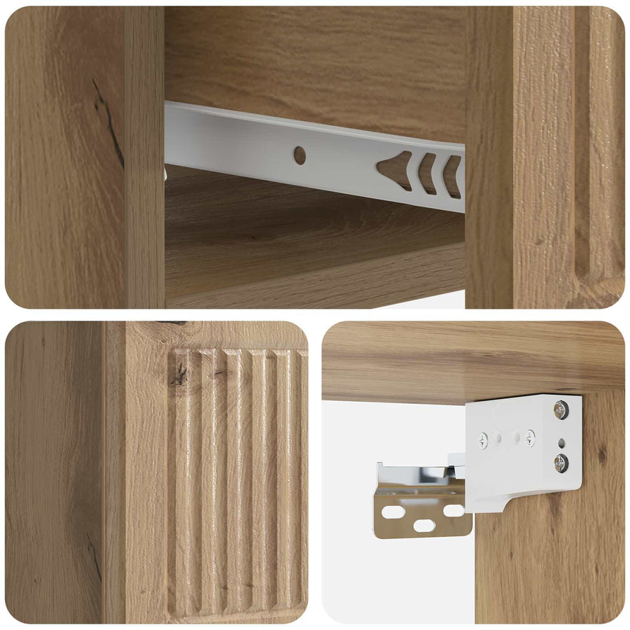Wandbeugel Bedkast met lade Artisanaal eiken 33 x 34,5 x 20 cm