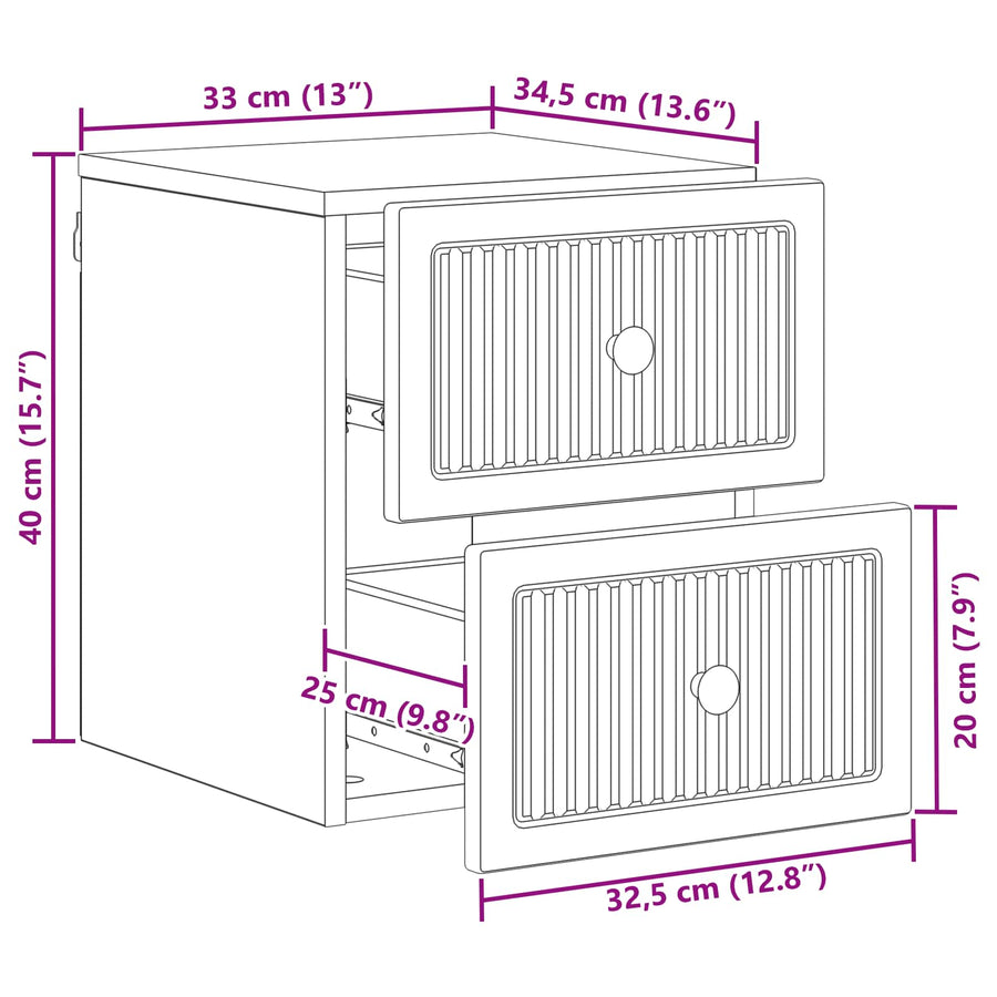 Wandbeugel Bedkast met lade 2 pcs Betongrijs 33 x 34,5 x 40 cm