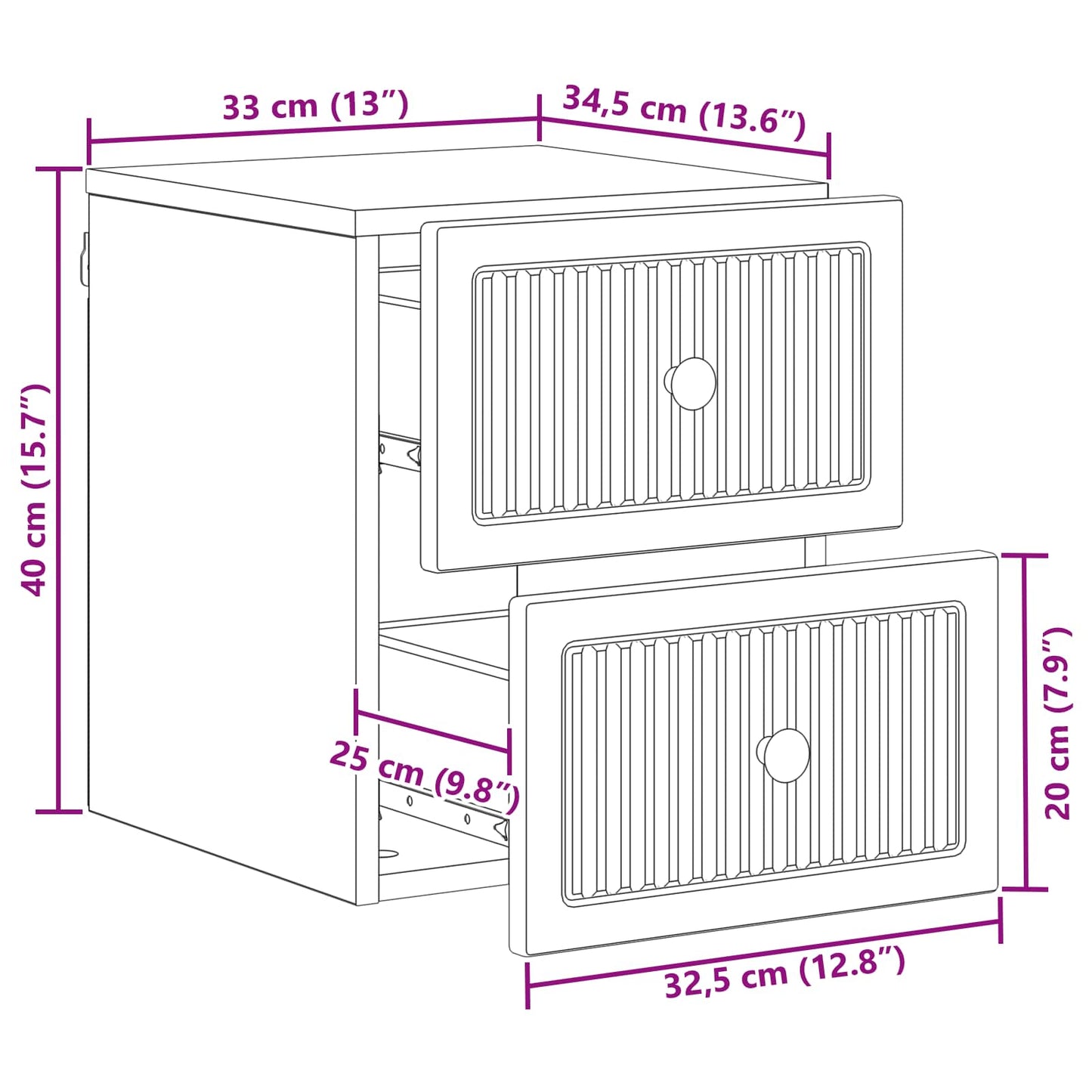 Wandbeugel Bedkast Hoogglans Wit 33 x 34,5 x 40 cm Bewerkt hout