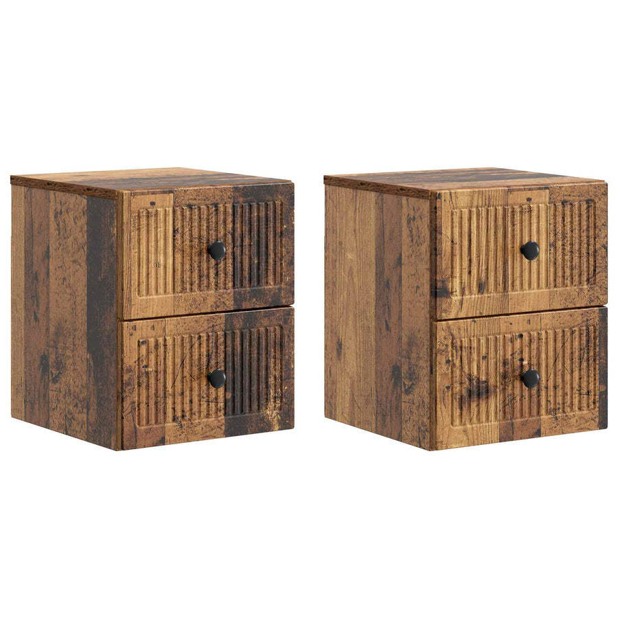 Wandbeugel Bedkast met lade 2 pcs Oud hout 33 x 34,5 x 40 cm