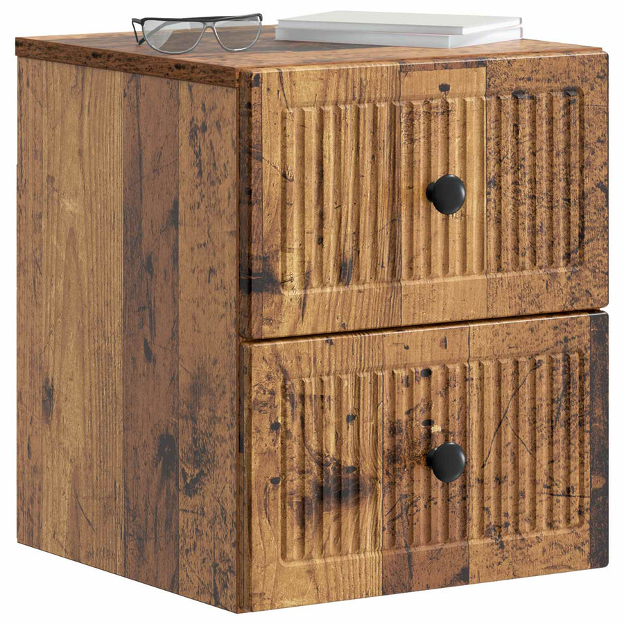 Wandbeugel Bedkast met lade 2 pcs Oud hout 33 x 34,5 x 40 cm