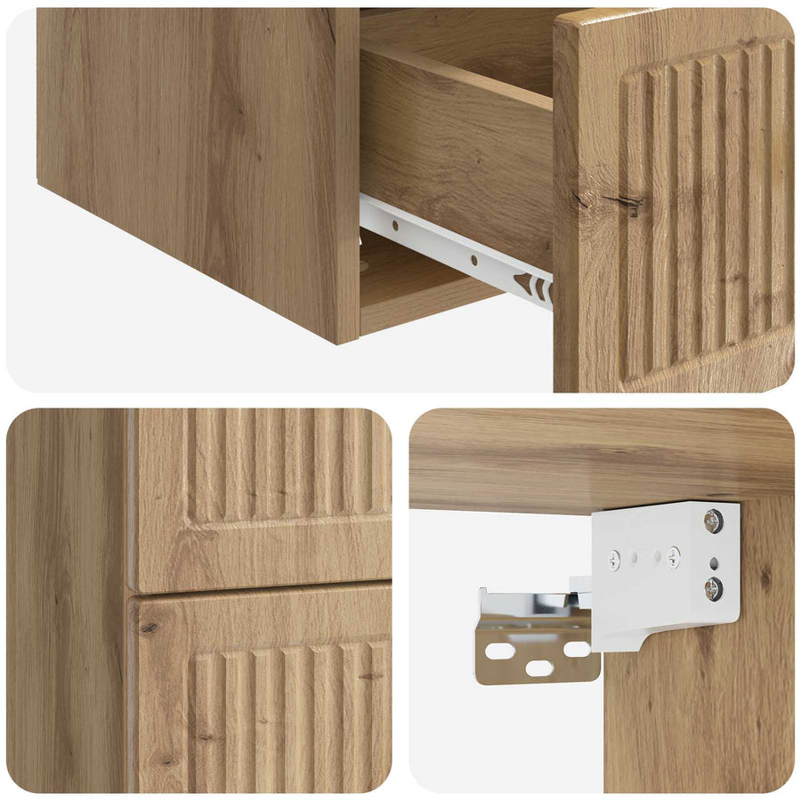 Wandbeugel Bedkast met lade Artisanaal eiken 33 x 34,5 x 40 cm