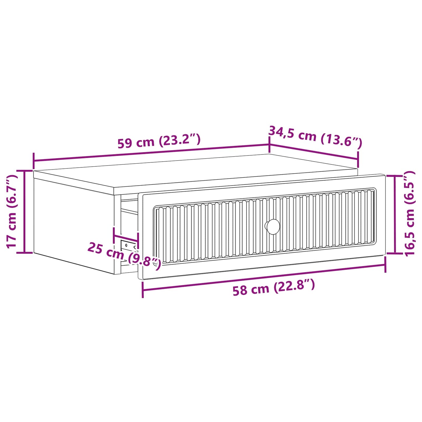 Wandmontage Zijtafel Oud hout 59 x 34,5 x 17 cm Bewerkt hout