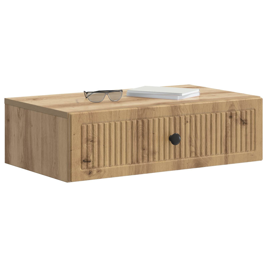 Wandmontage Zijtafel Artisanaal eiken 59 x 34,5 x 17 cm