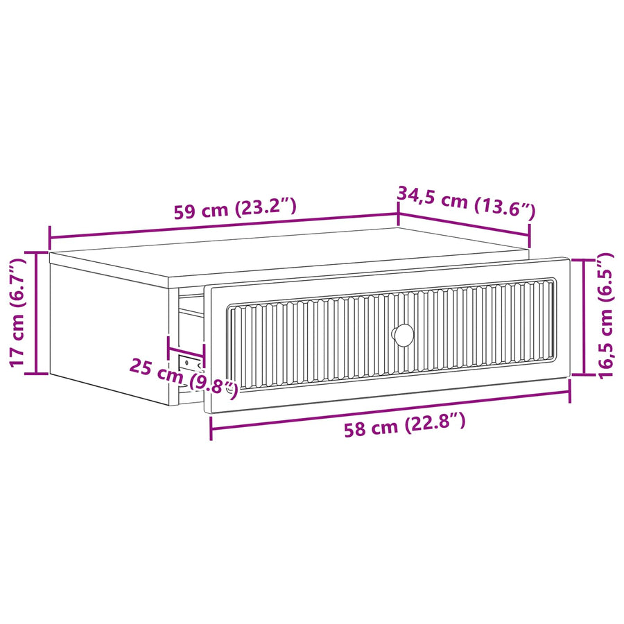 Wandmontage Zijtafel Artisanaal eiken 59 x 34,5 x 17 cm