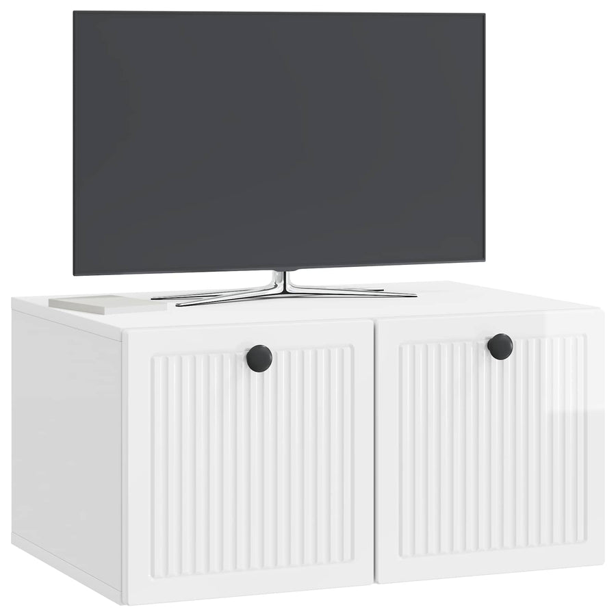 Wandbeugel TV-kast Hoogglans Wit 59,5 x 41 x 30 cm Bewerkt hout