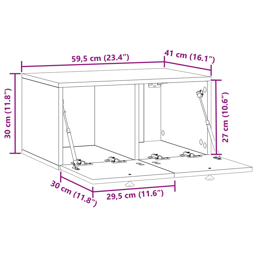 Wandbeugel TV-kast Oud hout 59,5 x 41 x 30 cm Bewerkt hout
